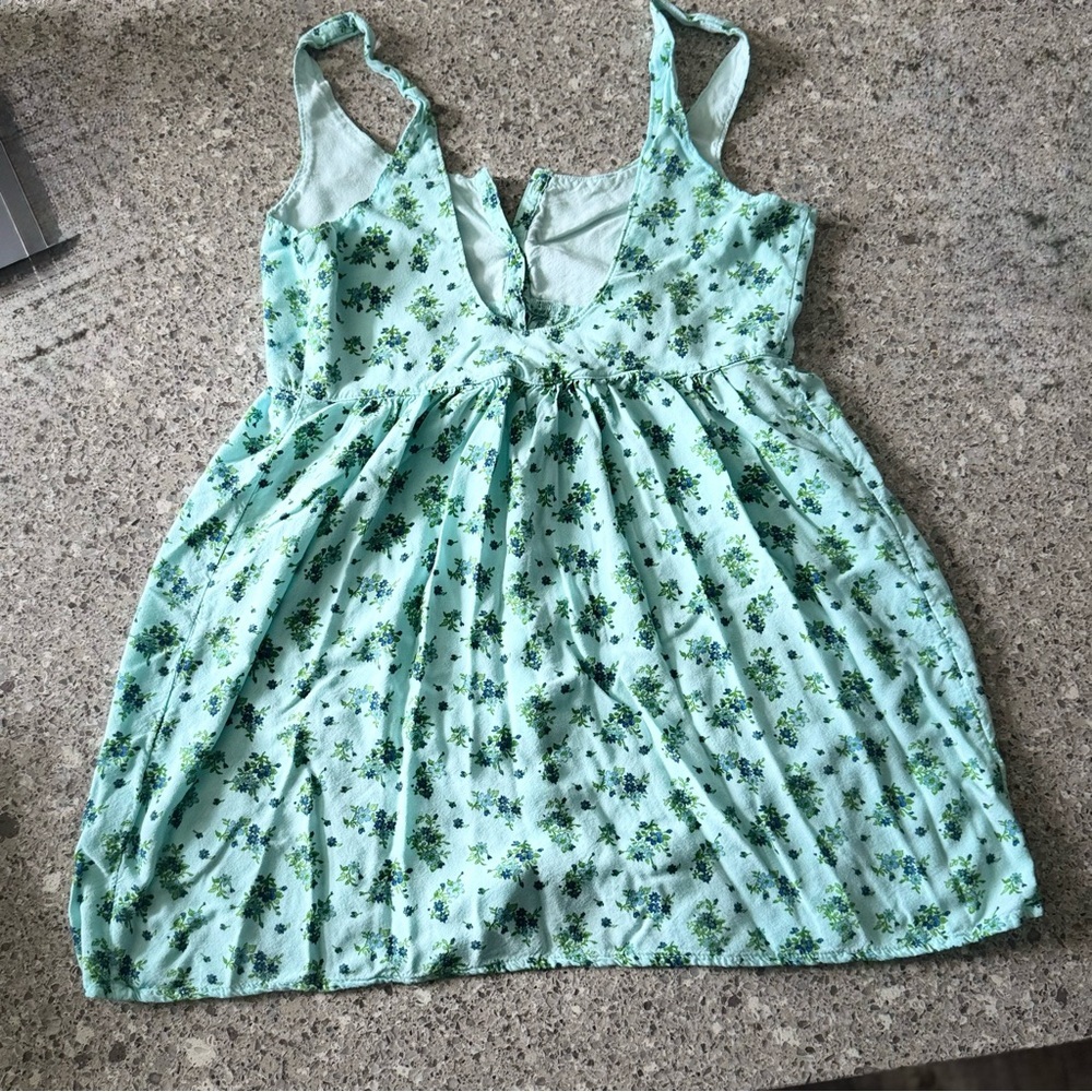 Abercrombie & Fitch Aqua Floral Babydoll Mini Dress/Tunic - Size Small ⭐🌼 - Picture 2 of 9
